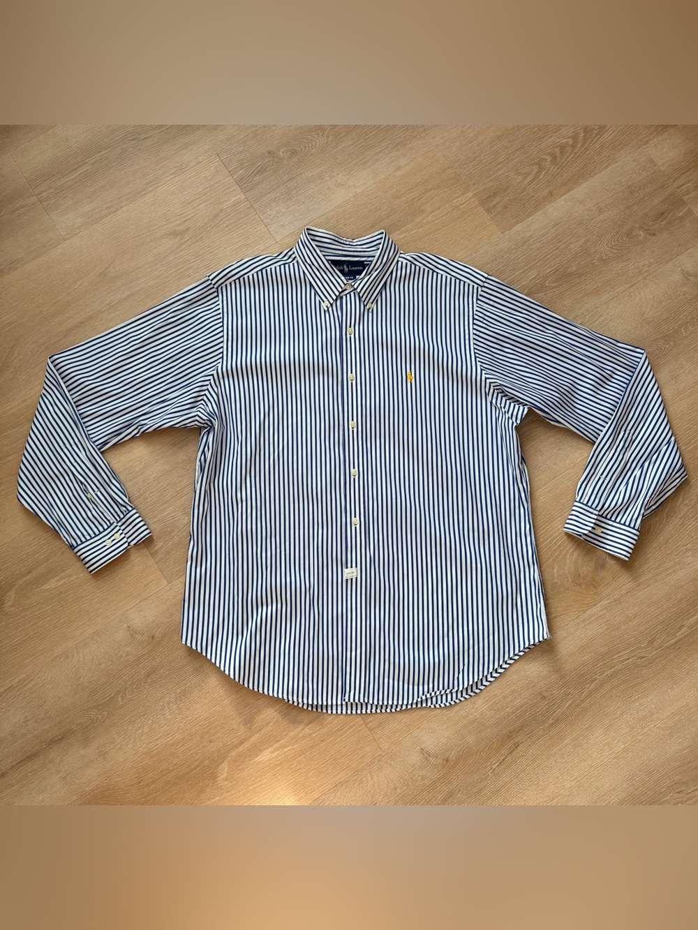 Vintage Ralph Lauren Classic Fit Bengal Stripe Shirt XL 17.5 Blue White Poplin